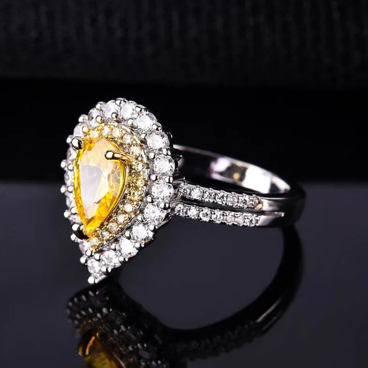 Yellow Diamond Ring | Yellow Diamond Engagement Rings | Canary Yellow Diamond Ring | Pear Shape Ring | Pear Engagement Ring | Teardrop Ring