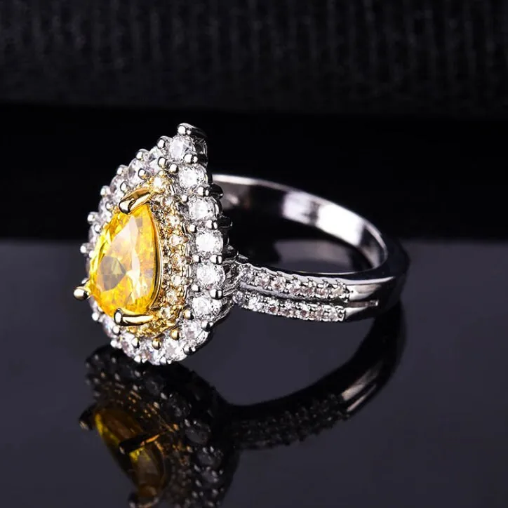 Yellow Diamond Ring | Yellow Diamond Engagement Rings | Canary Yellow Diamond Ring | Pear Shape Ring | Pear Engagement Ring | Teardrop Ring