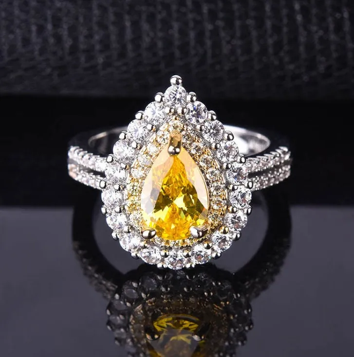 Yellow Diamond Ring | Yellow Diamond Engagement Rings | Canary Yellow Diamond Ring | Pear Shape Ring | Pear Engagement Ring | Teardrop Ring