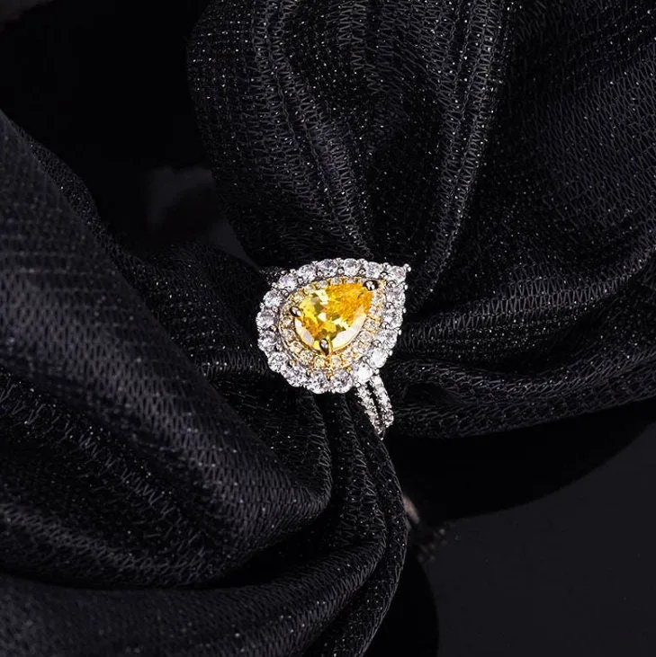 Yellow Diamond Ring | Yellow Diamond Engagement Rings | Canary Yellow Diamond Ring | Pear Shape Ring | Pear Engagement Ring | Teardrop Ring