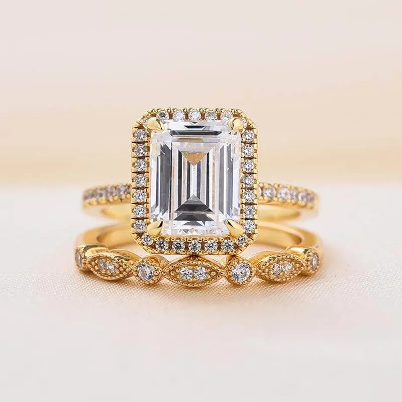 Yellow Gold 4.0 CT Emerald Cut Wedding Ring Set