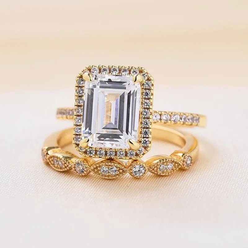Yellow Gold 4.0 CT Emerald Cut Wedding Ring Set