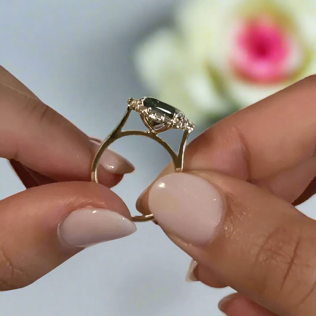 Yellow Gold Diamond Halo Emerald Cut Engagement Ring