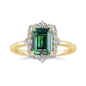 Yellow Gold Diamond Halo Emerald Cut Engagement Ring