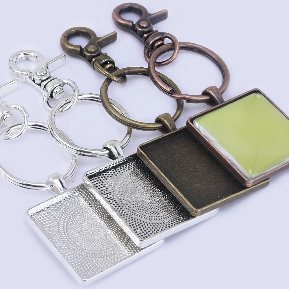 Zinc Alloy 30mm Square DIY Key Chain Pendant kits Square Key Chain Blanks 5pcs/set