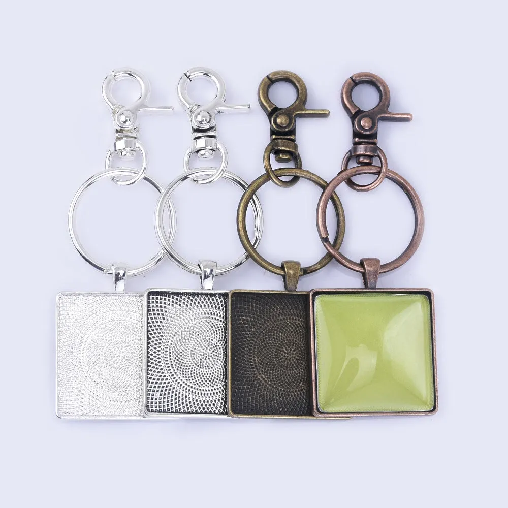 Zinc Alloy 30mm Square DIY Key Chain Pendant kits Square Key Chain Blanks 5pcs/set