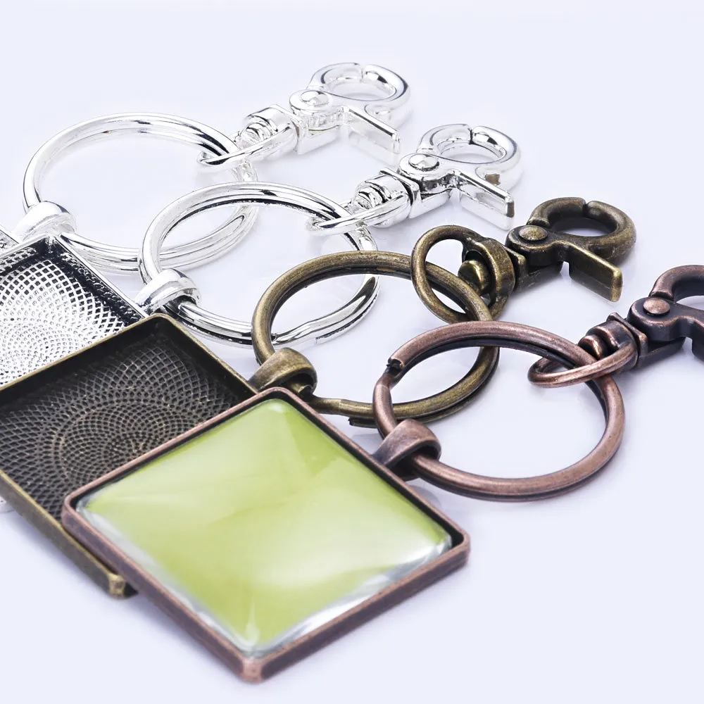 Zinc Alloy 30mm Square DIY Key Chain Pendant kits Square Key Chain Blanks 5pcs/set
