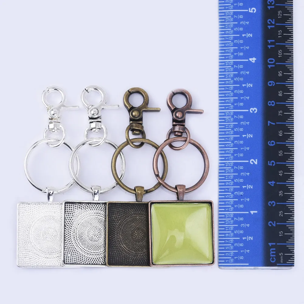 Zinc Alloy 30mm Square DIY Key Chain Pendant kits Square Key Chain Blanks 5pcs/set