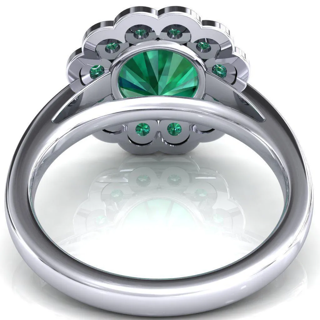 Zinnia Round Emerald 6 Prongs Milgrain Halo Accent Emerald Ring