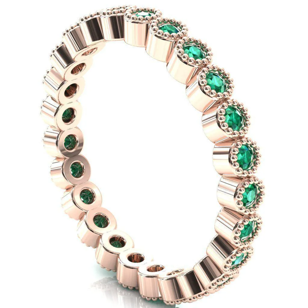 Zinnia Round Emerald 6 Prongs Milgrain Halo Accent Emerald Ring