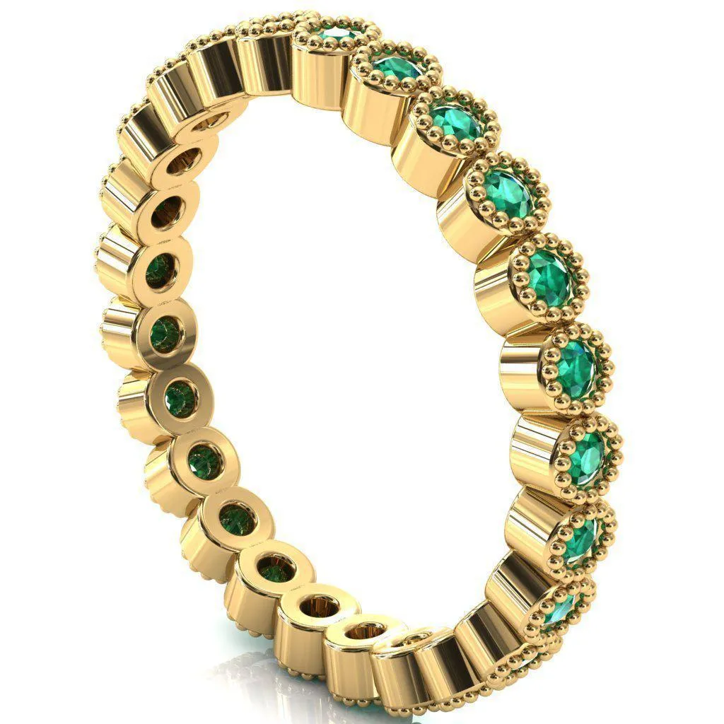 Zinnia Round Emerald 6 Prongs Milgrain Halo Accent Emerald Ring