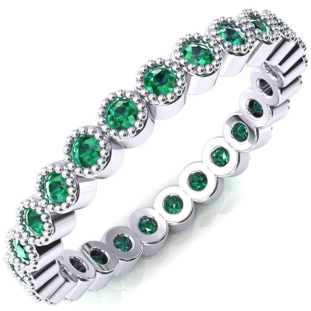 Zinnia Round Emerald 6 Prongs Milgrain Halo Accent Emerald Ring