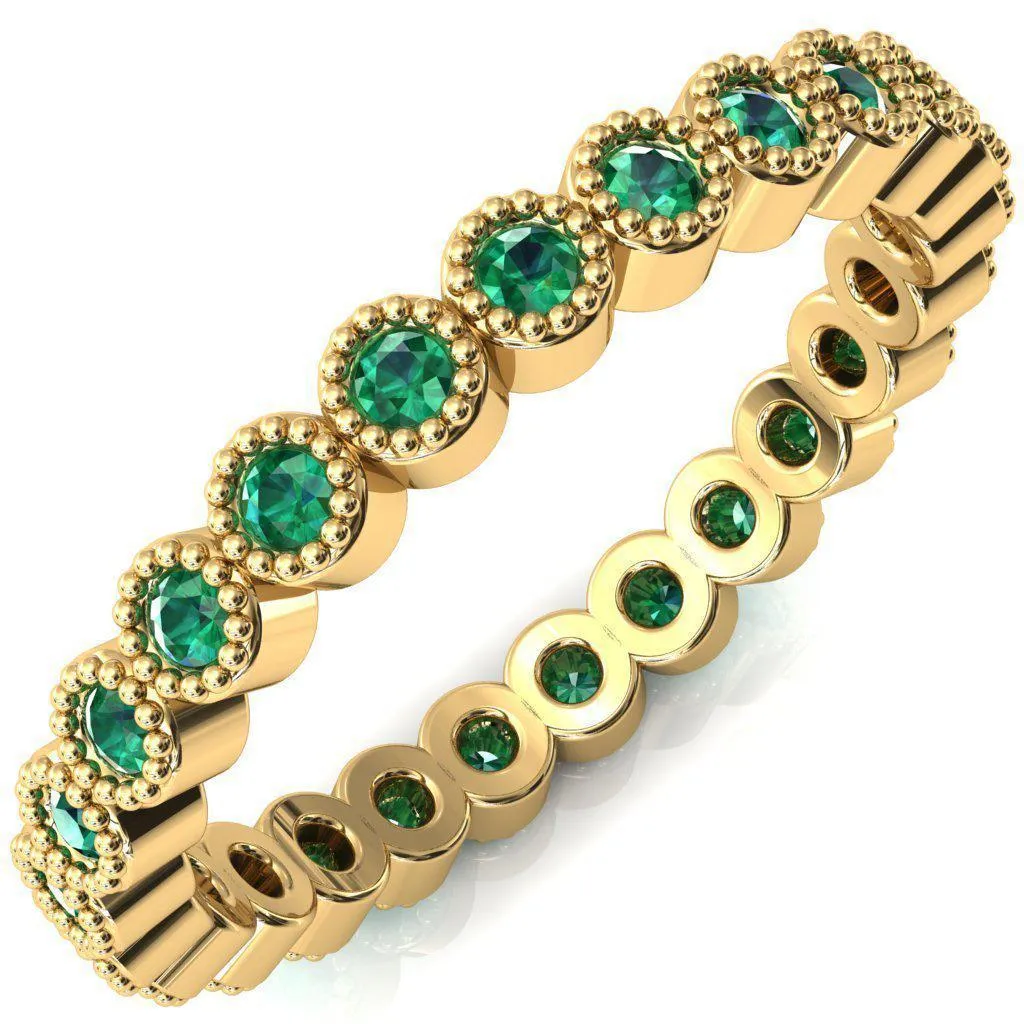 Zinnia Round Emerald 6 Prongs Milgrain Halo Accent Emerald Ring