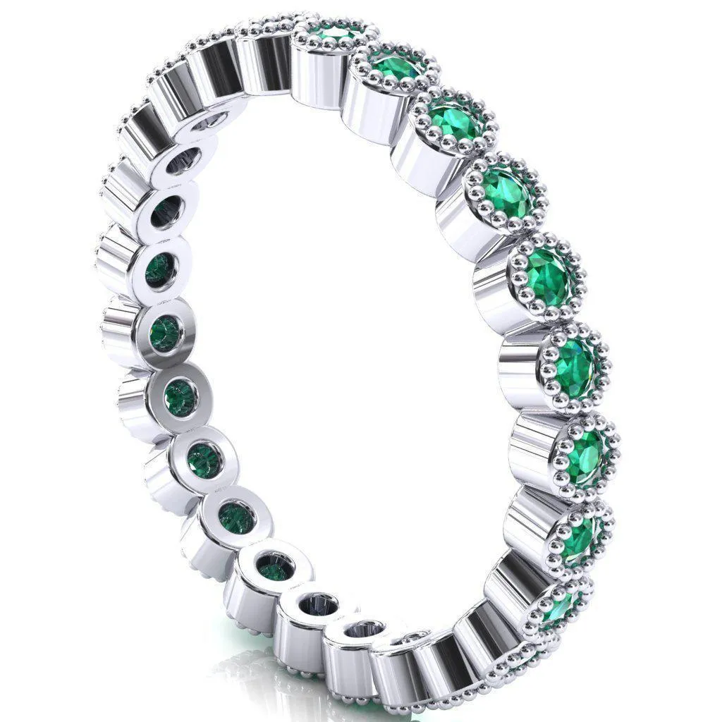 Zinnia Round Emerald 6 Prongs Milgrain Halo Accent Emerald Ring