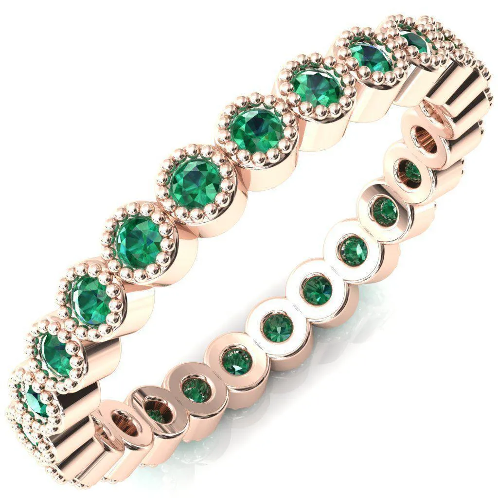 Zinnia Round Emerald 6 Prongs Milgrain Halo Accent Emerald Ring